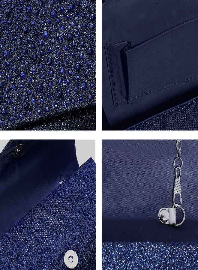 CurvChic Women Evening Bag Clutch Rhinestone Envelope Party Handbag Bridal Prom Purse, Navy Blue - Image 5
