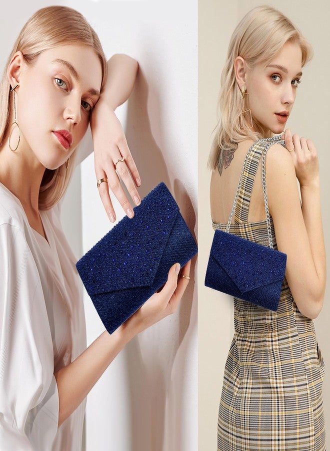 CurvChic Women Evening Bag Clutch Rhinestone Envelope Party Handbag Bridal Prom Purse, Navy Blue - Image 2