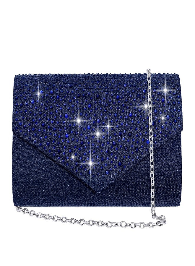 CurvChic Women Evening Bag Clutch Rhinestone Envelope Party Handbag Bridal Prom Purse, Navy Blue - Image 1
