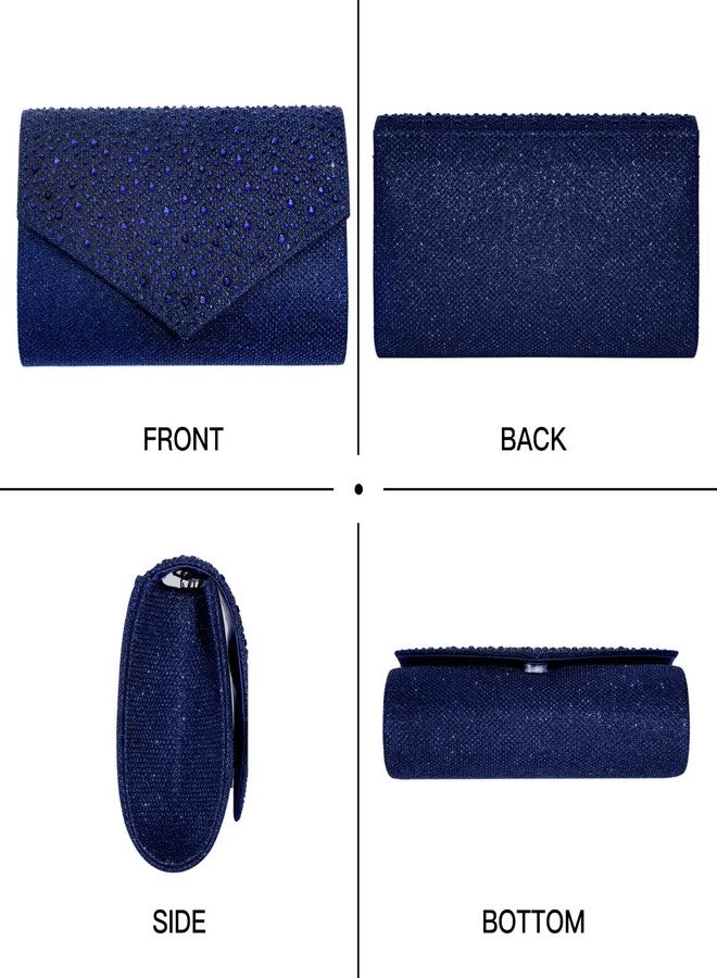 CurvChic Women Evening Bag Clutch Rhinestone Envelope Party Handbag Bridal Prom Purse, Navy Blue - Image 4