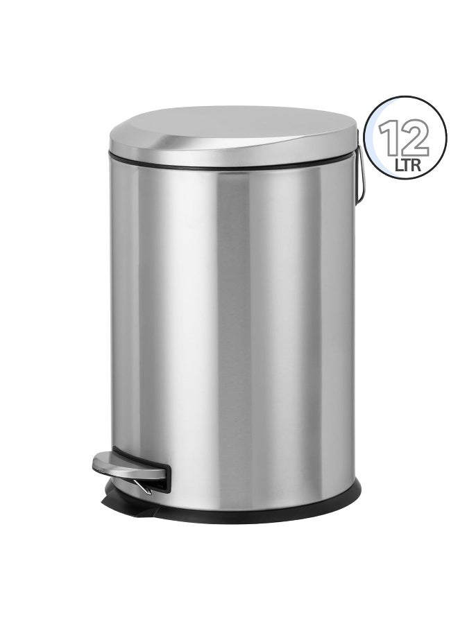 AKC Moon Cover Pedal Bin – Stainless Steel Step Trash Can, 5L / 12L / 20L – Soft-Close Lid, Sleek Oval Design, Fingerprint-Resistant, for Bathroom, Kitchen, Office, or Bedroom (12 Liters) - Image 2