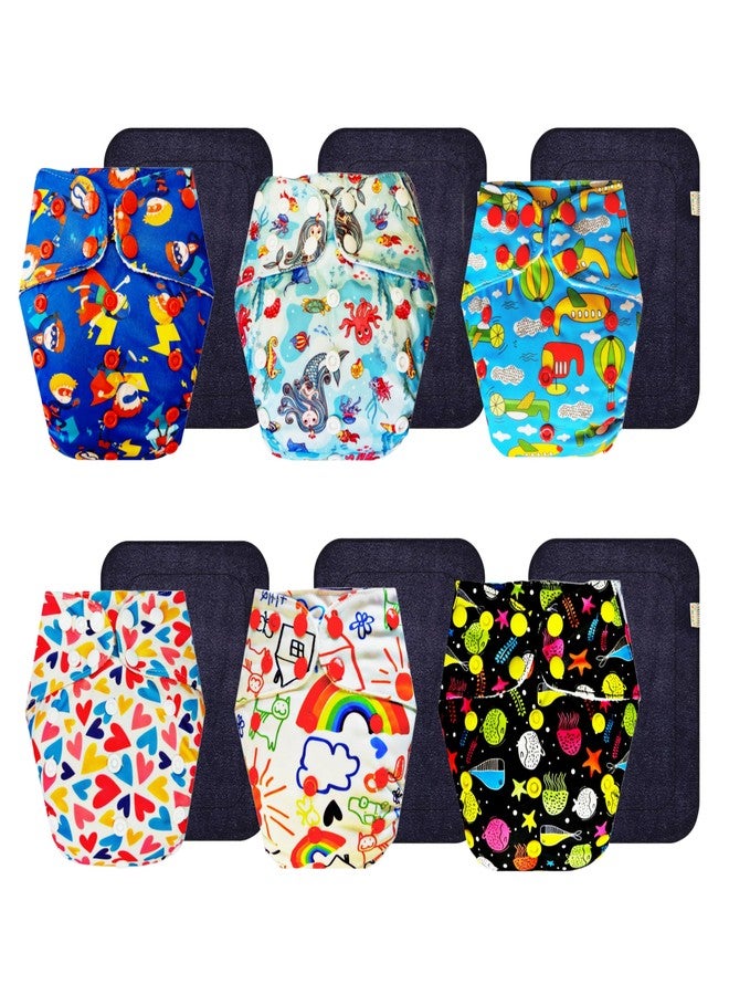 Dumbledo Premium Cloth Diaper with Black Insert (Pack of 6) | Dry Feel and Comfortable | Leakproof | Easy to Clean | Perfect for Indian Summers | 3 Months - 3 Years | Unisex Baby - Image 1