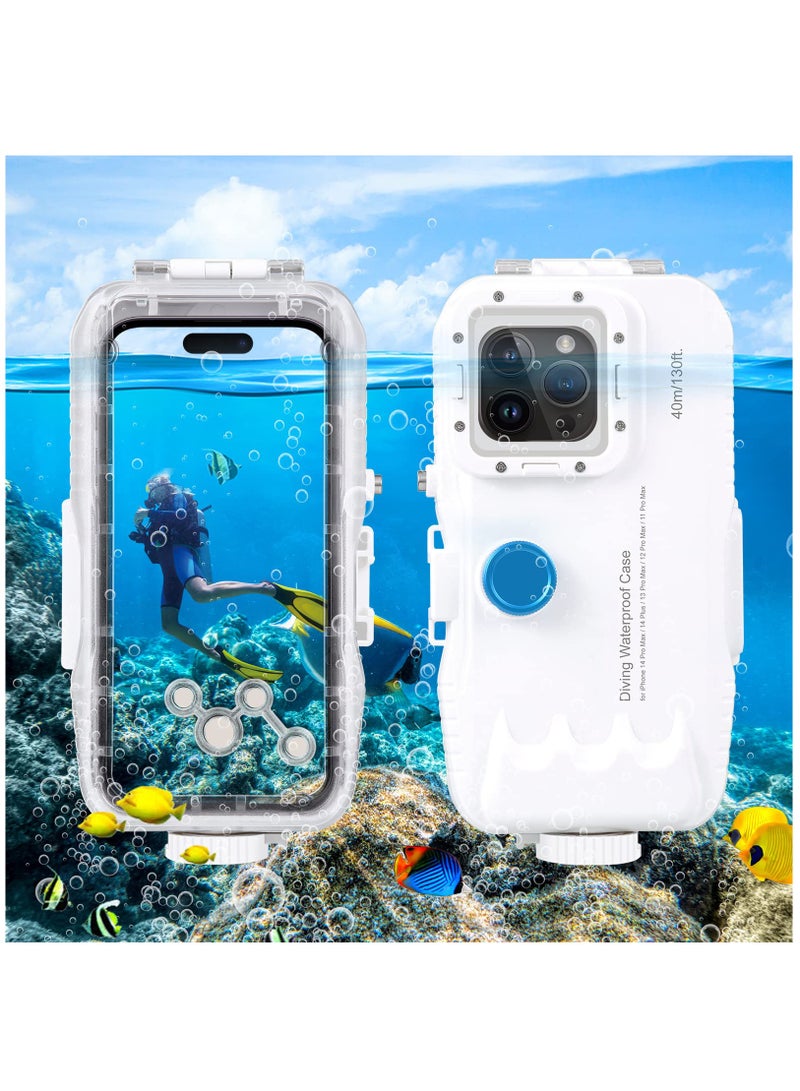 Zikra For iPhone 14 Plus & 14/13 / 12/11 Pro Max Diving Case,40m/130ft One-Way Valve Professional Underwater Waterproof Case Swimming Snorkeling Surfing Underwater Photo Video Housing (White) - Image 1