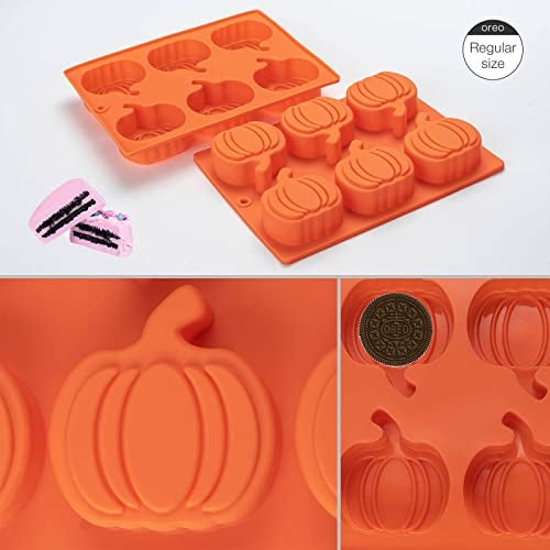 Yomvzake Silicone Pumpkin Molds, 2 Pack Pumpkin-Shaped Cake Molds Thanksgiving Oreo Molds Muffin Cupcake Pan Hot Chocolate Bomb Mold for Halloween Thanksgiving Fall Baking and Wax Melts Soap Making - Image 5