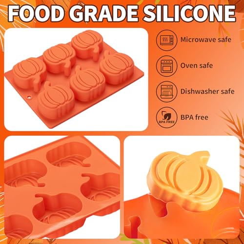 Yomvzake Silicone Pumpkin Molds, 2 Pack Pumpkin-Shaped Cake Molds Thanksgiving Oreo Molds Muffin Cupcake Pan Hot Chocolate Bomb Mold for Halloween Thanksgiving Fall Baking and Wax Melts Soap Making - Image 3