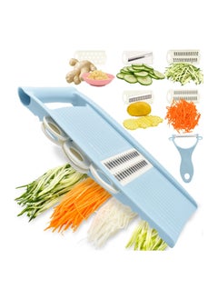 5 in 1 Slicer for Kitchen Vegetable Slicer, Multi Blade Potato Chip Slicer Veggie Slicer Vegetable Cutter Julienne Shredder Vegetable peeler For Small Job In Kitchen Blue