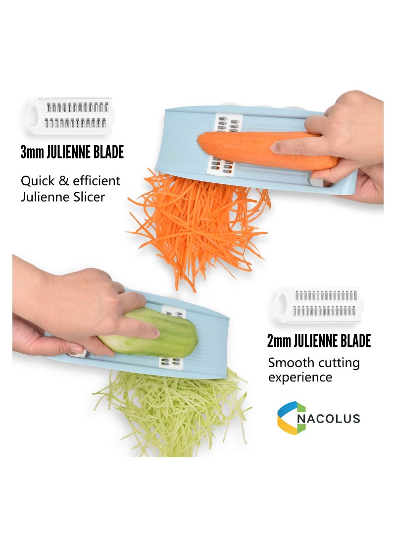 SYOSI - 5 in 1 Slicer for Kitchen Vegetable Slicer, Multi Blade Potato Chip Slicer Veggie Slicer Vegetable Cutter Julienne Shredder Vegetable peeler For Small Job In Kitchen Blue - Image 1