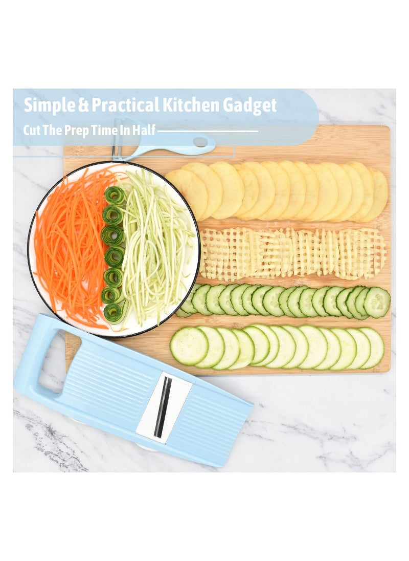 SYOSI - 5 in 1 Slicer for Kitchen Vegetable Slicer, Multi Blade Potato Chip Slicer Veggie Slicer Vegetable Cutter Julienne Shredder Vegetable peeler For Small Job In Kitchen Blue - Image 1