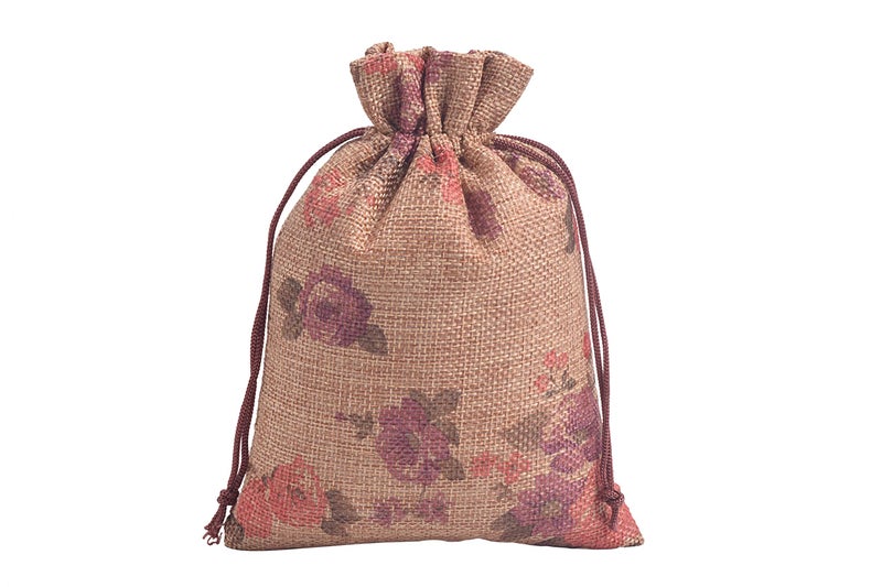 Sansam 20pcs Drawstring Burlap Gift Bags 40x56 Camel Flower Patterns Jute Bags for Jewelry Party Gift Packaging