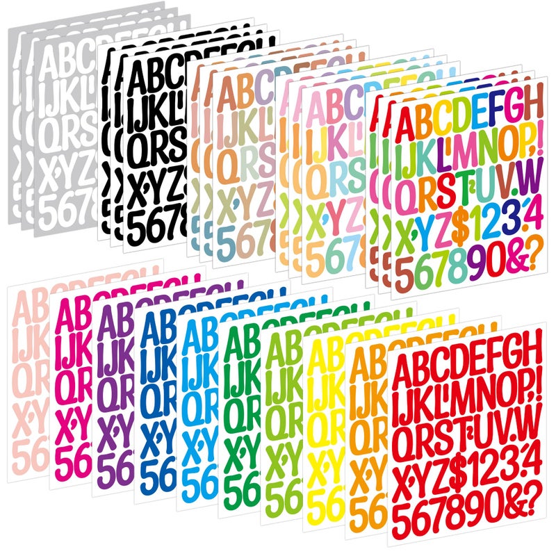 Timenued 25 Sheets Letter Stickers Alphabet Number Stickers Vinyl Self-Adhesive Stick on Letters for Scrapbooking Sticker Water Bottles Mailbox Custom DIY Crafts Sign Classroom Decor (Multicolor, 2 Inch) - Image 1