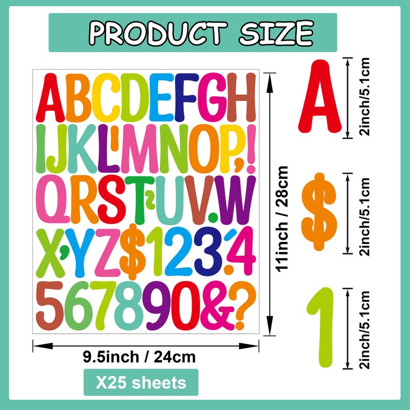 Timenued 25 Sheets Letter Stickers Alphabet Number Stickers Vinyl Self-Adhesive Stick on Letters for Scrapbooking Sticker Water Bottles Mailbox Custom DIY Crafts Sign Classroom Decor (Multicolor, 2 Inch) - Image 2