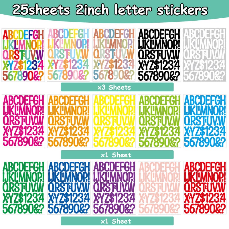 Timenued 25 Sheets Letter Stickers Alphabet Number Stickers Vinyl Self-Adhesive Stick on Letters for Scrapbooking Sticker Water Bottles Mailbox Custom DIY Crafts Sign Classroom Decor (Multicolor, 2 Inch) - Image 3