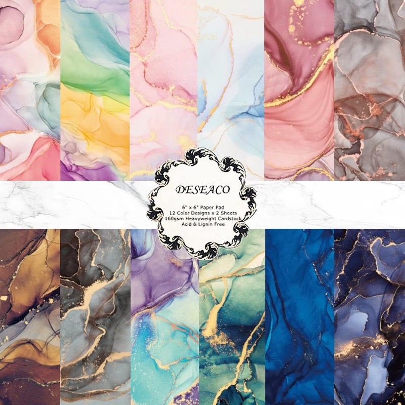 Marbled Scrapbooking Paper Pad 6x6, Watercolor Single-Sided Decoupage Sheets Vintage, Card making Colorbok Pattern Material, Decorative cricut craft paper journaling supplies aesthetic