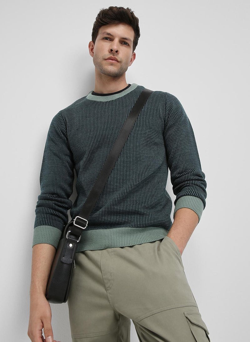 Dennis Lingo Men's Teal Green 100% Acrylic Self Design Regular Fit Sweater  - Image 5