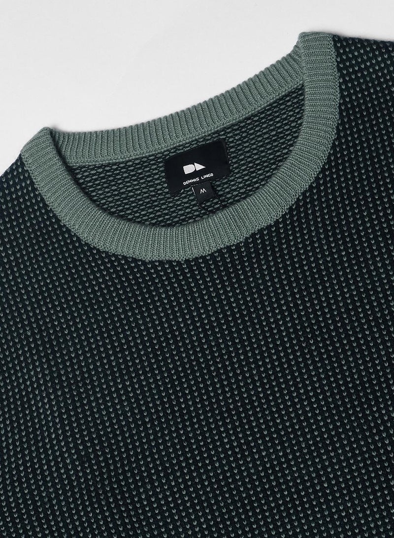 Men's Teal Green 100% Acrylic Self Design Regular Fit Sweater