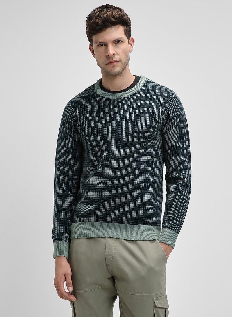 Dennis Lingo Men's Teal Green 100% Acrylic Self Design Regular Fit Sweater  - Image 2