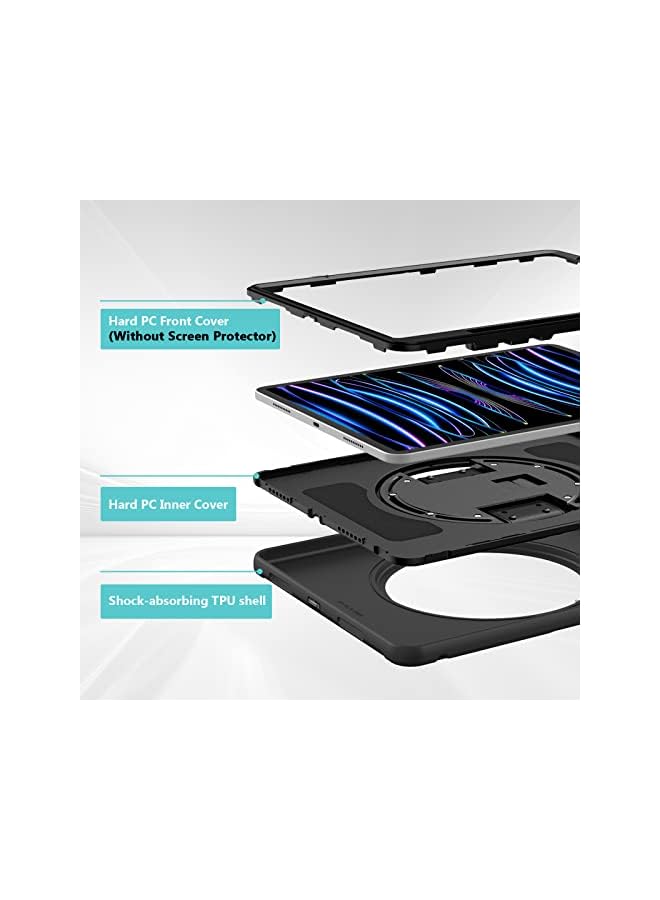 Procases for iPad Pro 11 Inch Case 2022 2021 2020 2018, Rugged Heavy Duty Shockproof Cover Case with Kickstand Hand Strap for iPad Pro 11" 4th 3rd 2nd 1st -Black - Image 3