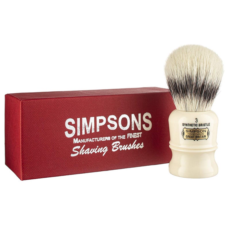 Simpsons Duke 3  D3 Synthetic Platinum High density Fibre Faux Handle Ivory Shaving Brush  Simpson Shaving Brushes  Wet Shave Deluxe Thick  Luxurious Lather Handle Dense  Extra Soft Bristles