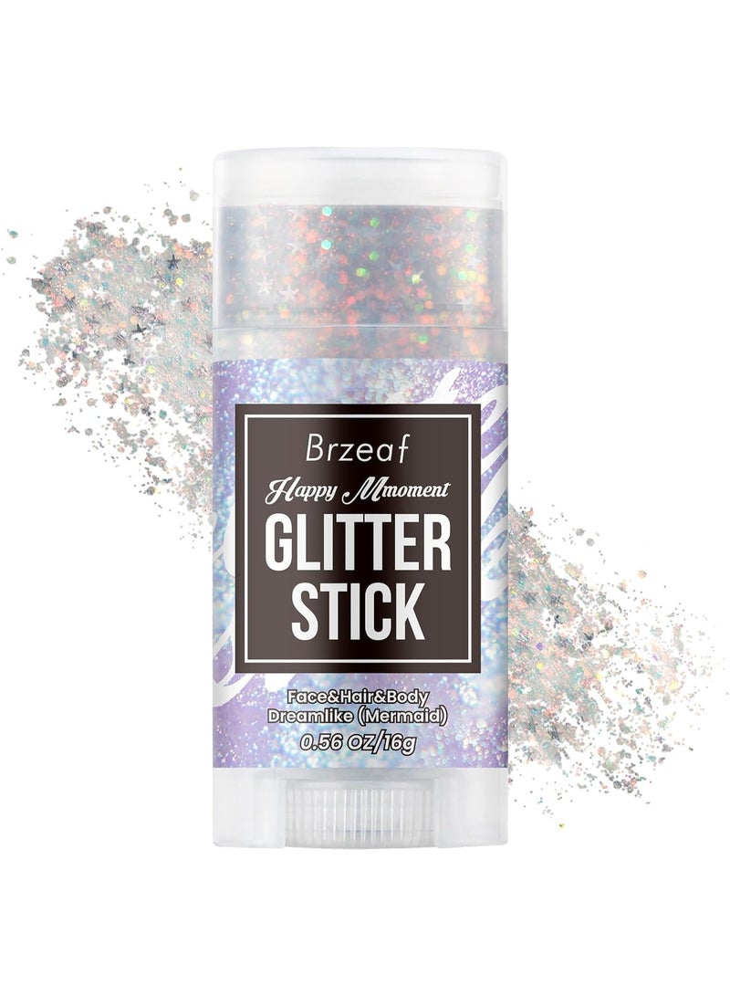 Brzeaf Waterproof Mermaid Glitter Stick, Shimmery& Long Lasting, Christmas Hair Eyeshadow Face Body Glitter, Singer Concert Music Rave Festival, Glitter Stick Makeup & Face Glitter Gel for Women Men - Image 1