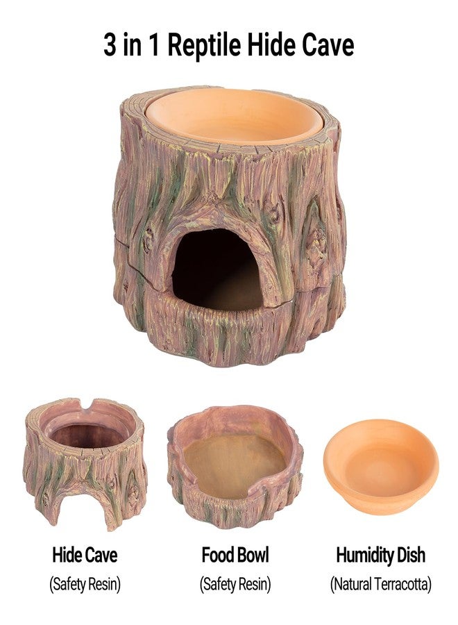 CAVACHEW 3 in 1 Reptile Hide Cave with Detachable Base & Humidity Dish, Essential Tank Terrarium Decor Humid Hideout Accessories for Small Reptiles Crested Gecko, Leopard Gecko, Lizard, Snake, Crabs - Image 2