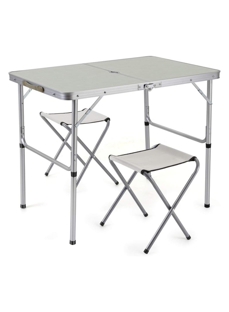 DubaiGallery 2-Person Folding Picnic Table with 2 Stools, 3 Feet Aluminum Table Chair Set Heights Adjustable, Portable and Lightweight for Outdoor, Camping, Dining, BBQ Party - Image 2