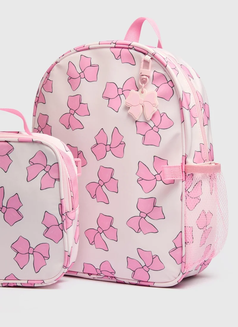 ماتلان Girls Pink Bow Backpack & Lunch Bag Set