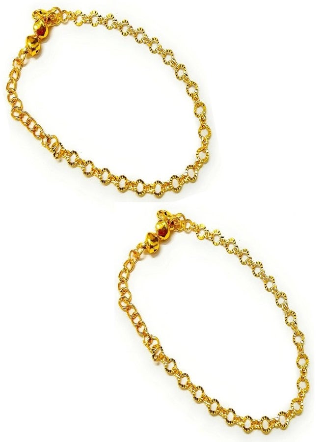SMARNN Silver Gold Plated Anklets Payal Pajeb for Baby Girl Boy Adults Kids Unisex (Adjustable Size) (Kids Baby Adjustable (0-12 years)_04) - Image 1