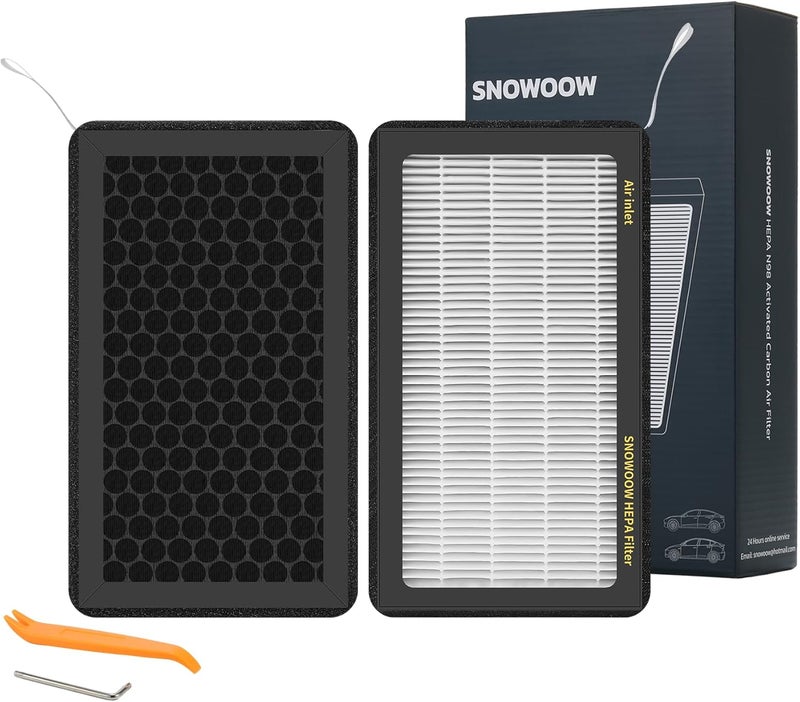 SNOWOOW Tesla Model 3 Model Y Air Filter HEPA 2 Pack with Activated Carbon Replacement (2016-2024) - Image 1