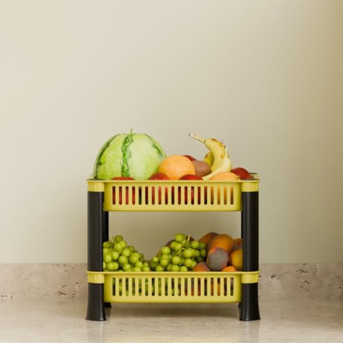 FOROLY Multipurpose Storage Plastic Basket/Rack for Office, Home and Kitchen (2 Layer, Yellow) - Image 1
