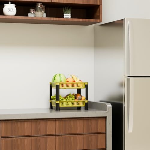 FOROLY Multipurpose Storage Plastic Basket/Rack for Office, Home and Kitchen (2 Layer, Yellow) - Image 4