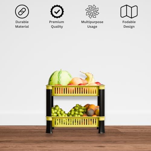 FOROLY Multipurpose Storage Plastic Basket/Rack for Office, Home and Kitchen (2 Layer, Yellow) - Image 3