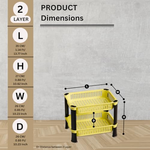 FOROLY Multipurpose Storage Plastic Basket/Rack for Office, Home and Kitchen (2 Layer, Yellow) - Image 2