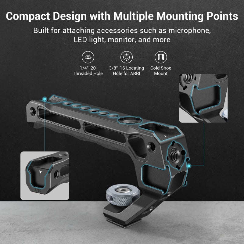 SmallRig Lightweight Top Handle, Grip for DSLR Camera Cage, Universal Handle with 5 Cold Shoe Adapters and Cold Shoe Base (Lite) - 3764 - Image 4