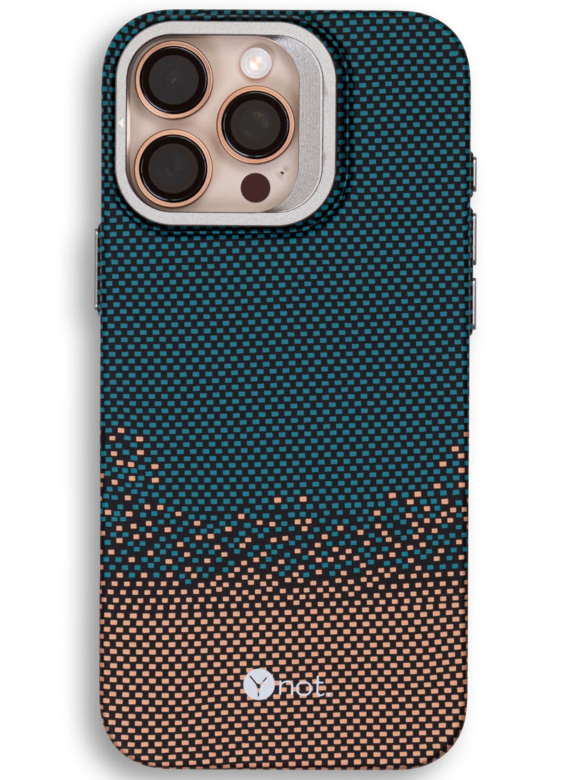 YNOT MagSafe Carbon Fiber Kevlar Protective Case with Camera Holder for iPhone 14 Pro - Green spotted brown - Image 1