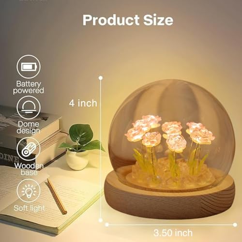 One94Store Rose LED Night Lamp – Wooden Base with 9 Artificial Dual-Color Roses (Pink & White), Table Decoration Light for Bedroom, Romantic Decor, Valentine Day Gift, Love Gift for Her, Couple Gift - Image 2