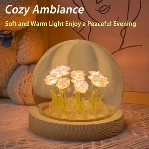 One94Store Rose LED Night Lamp – Wooden Base with 9 Artificial Dual-Color Roses (Pink & White), Table Decoration Light for Bedroom, Romantic Decor, Valentine Day Gift, Love Gift for Her, Couple Gift - Image 3