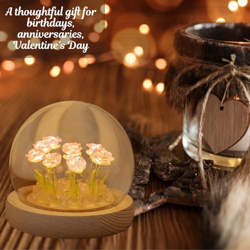 One94Store Rose LED Night Lamp – Wooden Base with 9 Artificial Dual-Color Roses (Pink & White), Table Decoration Light for Bedroom, Romantic Decor, Valentine Day Gift, Love Gift for Her, Couple Gift - Image 5