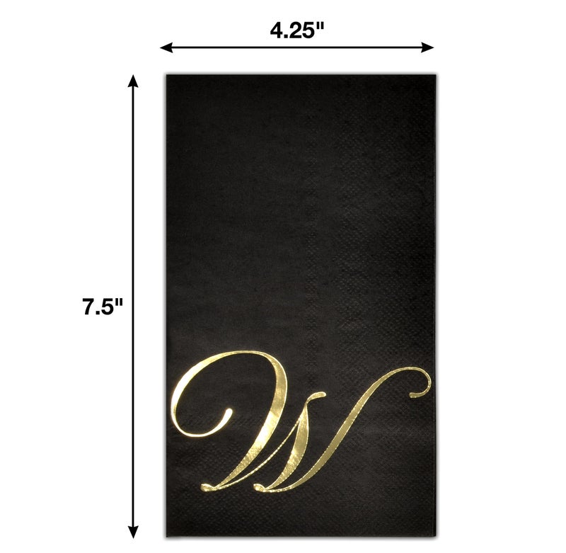 Gift Boutique Gift Boutique 100 Gold Monogram on Black Guest Napkins Letter W Disposable Paper Pack Elegant Metallic Golden Foil Dinner Hand Napkin for Bathroom Wedding Holiday Birthday Party Decorative Towels  - Image 2