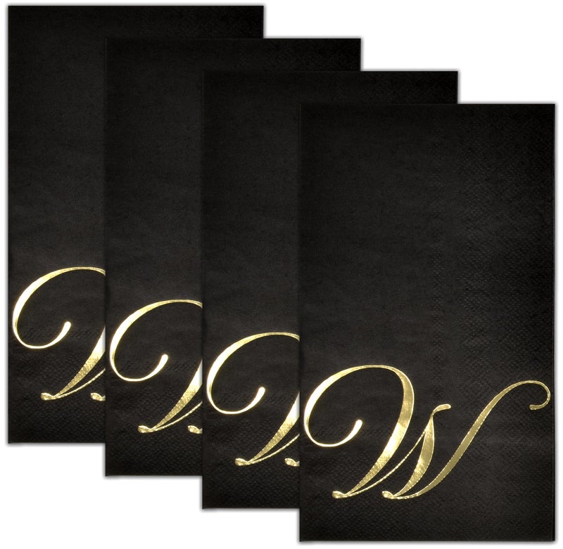 Gift Boutique Gift Boutique 100 Gold Monogram on Black Guest Napkins Letter W Disposable Paper Pack Elegant Metallic Golden Foil Dinner Hand Napkin for Bathroom Wedding Holiday Birthday Party Decorative Towels  - Image 4