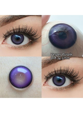 Vesper Purple Yearly Colored Contact Lenses, Unisex Cosmetic Contact Lenses, Natural Fashion Lenses, With Case Kit - view 3