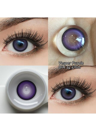 Vesper Purple Yearly Colored Contact Lenses, Unisex Cosmetic Contact Lenses, Natural Fashion Lenses, With Case Kit - view 2