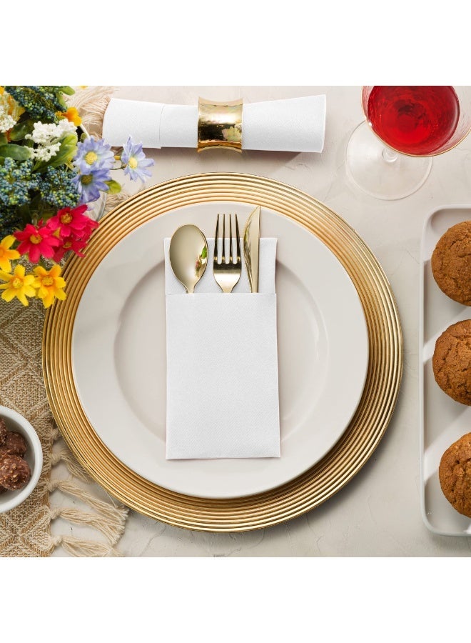 Blythornix Table Napkins with Built-in Flatware Pocket White, Line Feel Cocktail Dinner Napkins Cloth Like Paper for Wedding, Kitchen 40 x 40 cm 50 Packs - Image 2