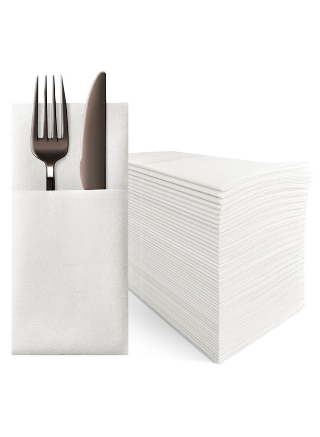 Blythornix Table Napkins with Built-in Flatware Pocket White, Line Feel Cocktail Dinner Napkins Cloth Like Paper for Wedding, Kitchen 40 x 40 cm 50 Packs - Image 1