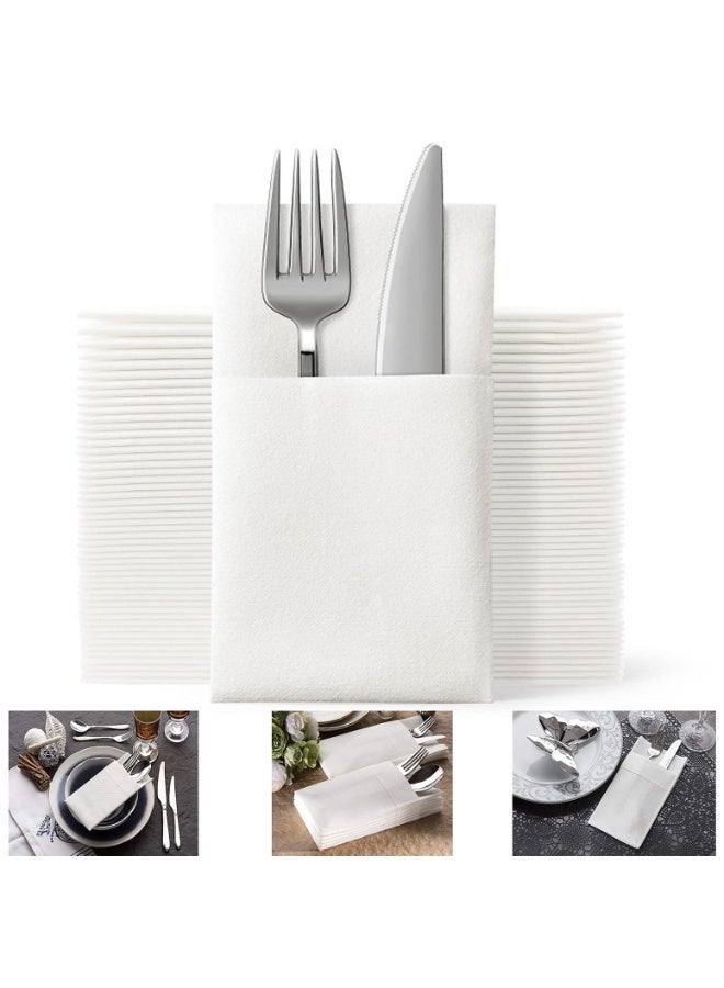 Blythornix Table Napkins with Built-in Flatware Pocket White, Line Feel Cocktail Dinner Napkins Cloth Like Paper for Wedding, Kitchen 40 x 40 cm 50 Packs - Image 4