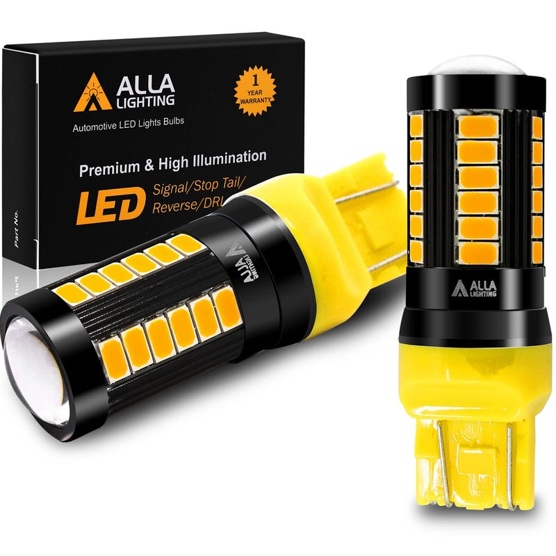 Alla Lighting 2800lm 7440 7443 LED Turn Signal Lights Bulbs Amber Yellow T20 7440NA 7444NA 7442NAK WY21W 7443NA 992 Blinker Lamps Replacement Xtreme Super Bright 12V 5730 33SMD Dual Filament