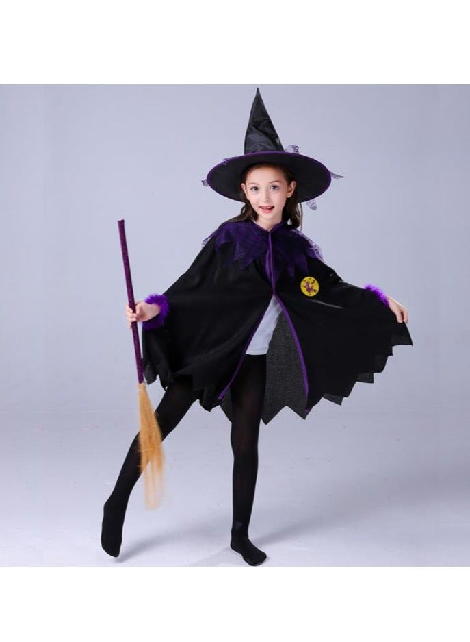 Golden Costumes for Girls Witch Cloak Costume with Hat & Broom  Kids Fancy Party Dress Up Outfit Stage Performance Costume for  Birthday and Party(140cm) - Image 1