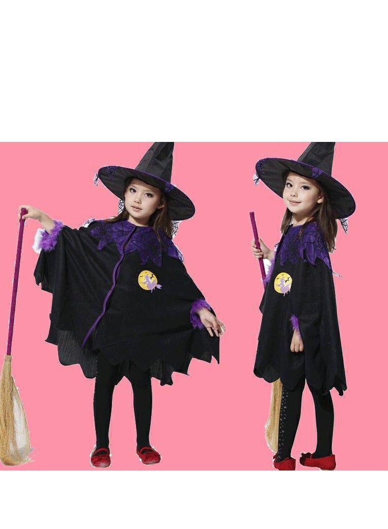 Golden Costumes for Girls Witch Cloak Costume with Hat & Broom  Kids Fancy Party Dress Up Outfit Stage Performance Costume for  Birthday and Party(140cm) - Image 4