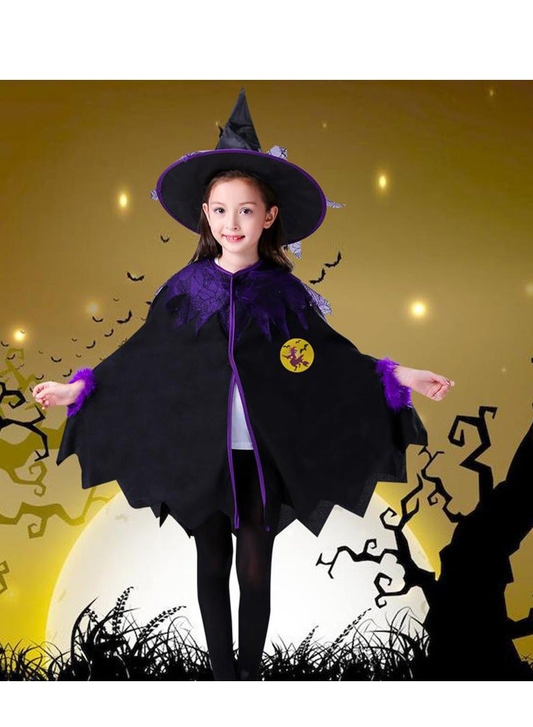 Golden Costumes for Girls Witch Cloak Costume with Hat & Broom  Kids Fancy Party Dress Up Outfit Stage Performance Costume for  Birthday and Party(140cm) - Image 5