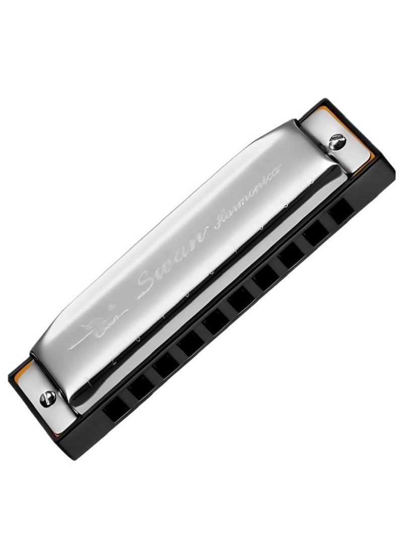 Swan - SW1020 10 Hole / 20 Tones Diatonic Blues Harmonica Flute Mouth Organ Key Of C - Silver - Image 1