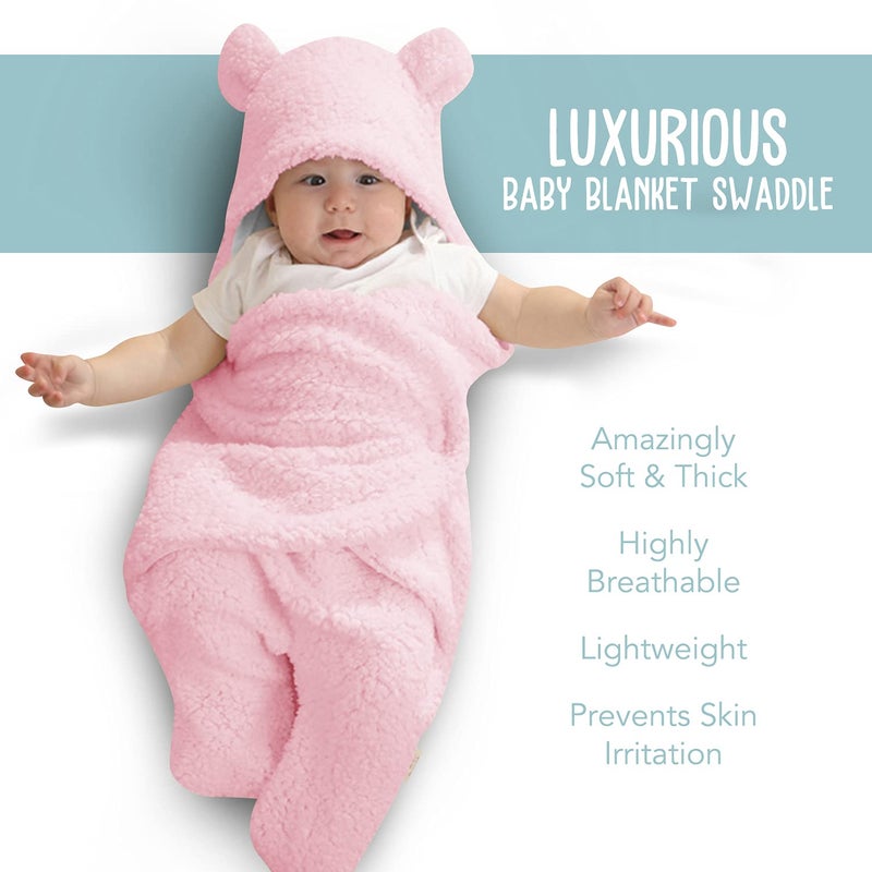 BlueMello Baby Swaddle Blanket | Ultra-Soft Plush Essential for Infants 0-6 Months | Receiving Swaddling Wrap Pink | Ideal Newborn Registry and Toddler Boy Accessories | Perfect Baby Girl Shower Gift - Image 2